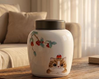 Ręcznie wykonana ceramiczna urna dla kota z pieca Ru, dekoracja pamiątkowa w kształcie śpiącego kota, pojemnik na prochy