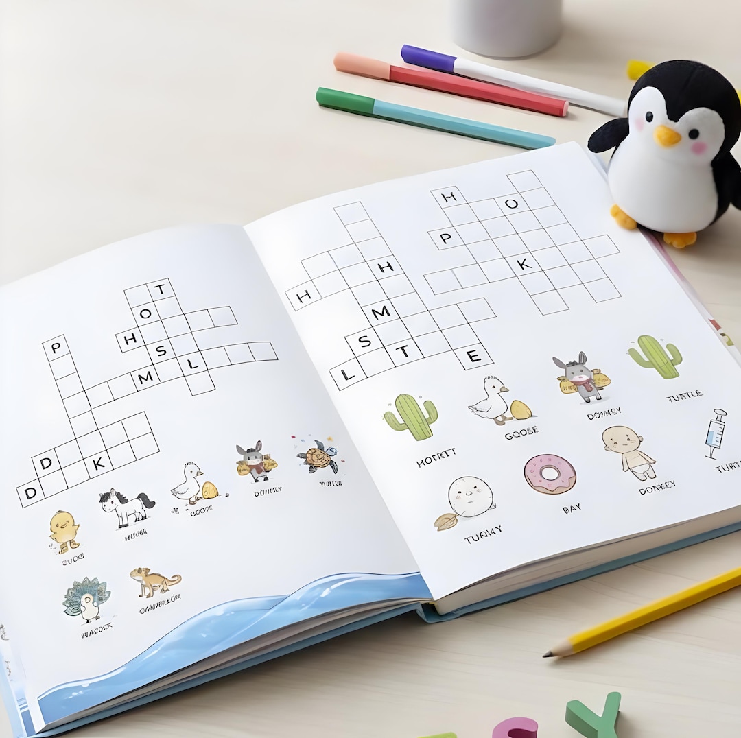 Kids Crossword Puzzle Book | Educational Activity Workbook - Etsy