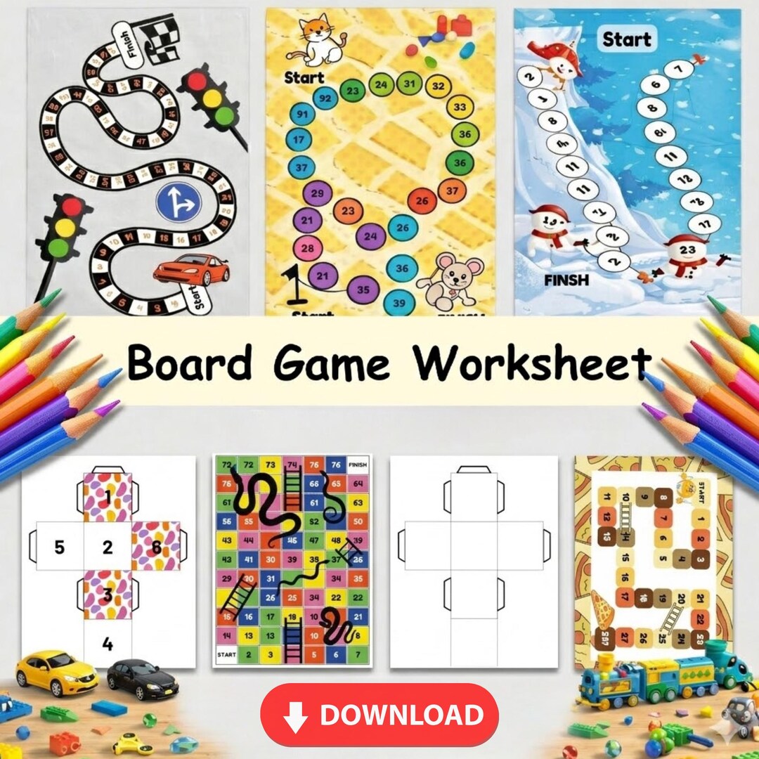 Fun Game Worksheets.pdf Printable Board Game Pack. Dice Worksheets. Kids Activity PDF. Math ...