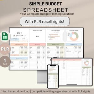 Plantilla de presupuesto DPP | Hoja de cálculo de Google y Excel | Planificador de presupuesto anual | Productos digitales con derechos de reventa