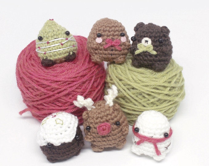 Featured listing image: crochet Christmas pattern set - mini amigurumi Christmas ornament patterns