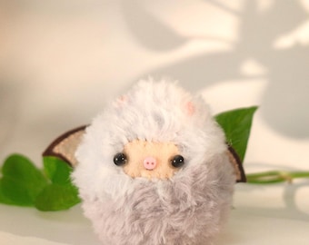 Cute bat plush toy - pastel blue and grey handmade stuffed animal