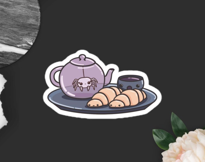 Featured listing image: Spooky Tea Time Sticker - creepy cute sticker for tea lovers
