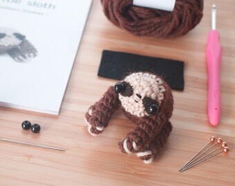 crochet kit - amigurumi sloth craft kit, eco friendly craft gift