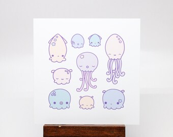 Pastel octopus greeting card - blank note card with pastel kawaii octopus design