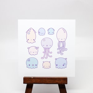 Carte de voeux pastel poulpe - carte de correspondance vierge avec motif poulpe pastel kawaii