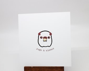 Pugs and kisses - cute pug love greeting card