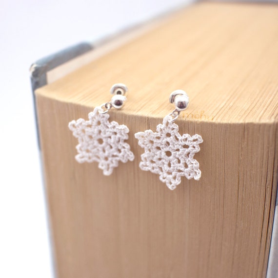 Items similar to crochet snowflake earrings winter jewelry on Etsy