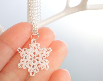 snowflake necklace - miniature crochet snowflake jewelry