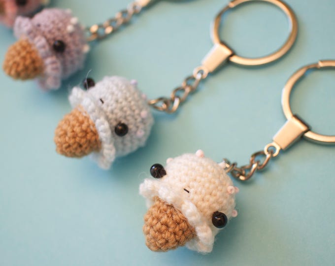 Featured listing image: Crochet ice cream keychain with beaded sprinkles - pastel colour amigurumi ice cream cone bag charm