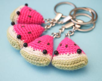 Crochet watermelon keychain - amigurumi watermelon slice bag charm