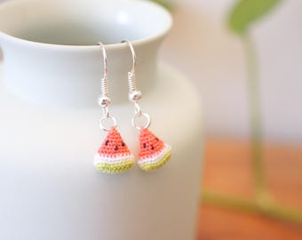 Micro crochet watermelon earrings