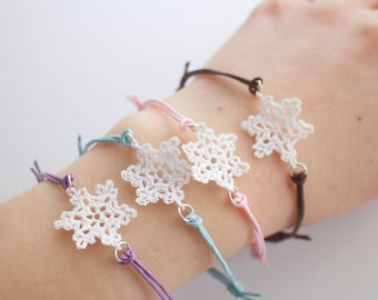Crochet snowflake bracelet - dainty handmade jewellery
