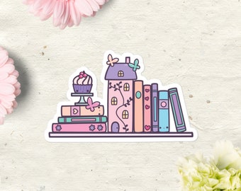 Cute Pastel Book Shelf Sticker - vinyl sticker for book lovers