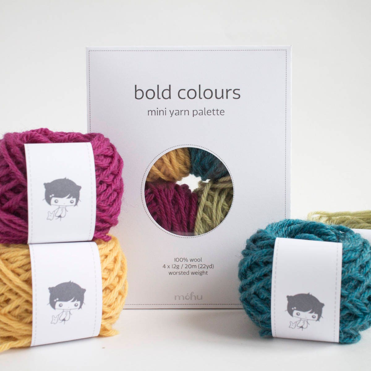 mini yarn ball set in bold colours - worsted weight, pure wool, 48