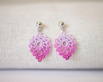 Lilac leaf earrings - micro crochet leaf jewelry