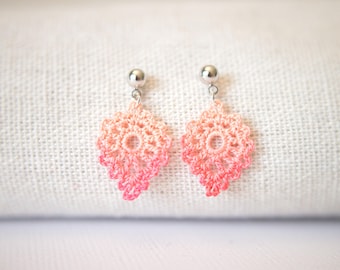 Orange leaf earrings - micro crochet leaf jewelry