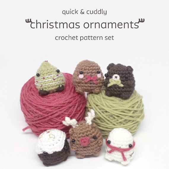 crochet Christmas pattern set - mini amigurumi Christmas ornament patterns