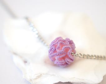 RESERVED Crochet coral necklace - purple micro crochet coral ball on a choker chain