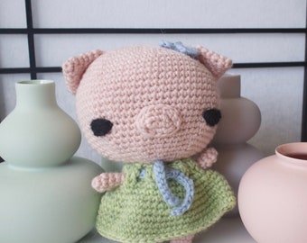 Amigurumi pig crochet pattern - downloadable pdf doll tutorial