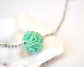 Crochet coral necklace - green micro crochet coral ball on a choker chain