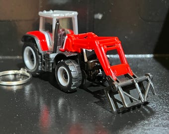 Llavero de manipulador telescópico con tractor/Bobcat, coche fundido a presión a escala 1:64, mini llavero/regalo