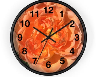 Peach Rose Wall Clock: Floral Farmhouse Decor