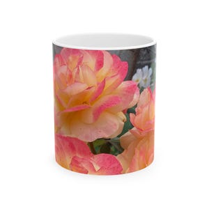 Rose Garden Ceramic Mug, Pink and Yellow Floral Coffee Cup, Mother&#39;s Day Gift, Gift for Her, Home Office Decor, Tea Lover&#39;s Mug