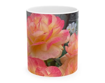 Tasse à café en céramique Rose Garden : motif floral rose et jaune