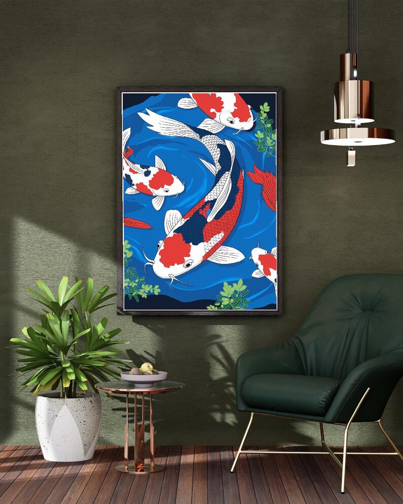 Koi Fish Portrait Art Printable Poster Japanese Koi Wall Art Digital ...