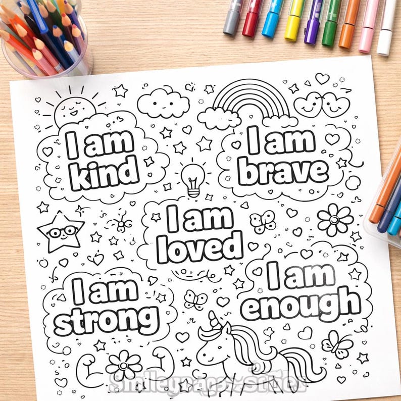 Affirmations Coloring Sheet - Etsy