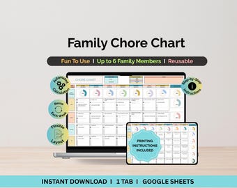 Family Chore Chart Spreadsheet Template Family Planner Chore Planner Weekly Calendar Cleaning Checklist Kids Chore Chart Daily To do List