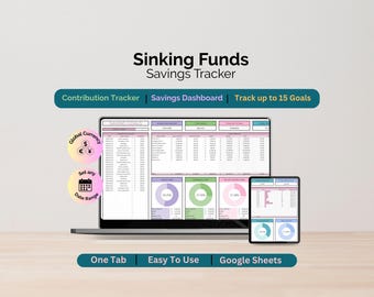 Savings Tracker, Sinking Funds Tracker, Google Sheets Spreadsheet Savings Template, Goal Tracker, Personal Finance Money Savings Planner