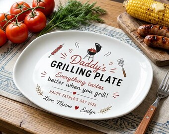 Personalized Grill Daddy Plate, Everything Tastes Better When Dad Grills, Custom BBQ Serving Platter, Father’s Day Gift for Dad Grandpa