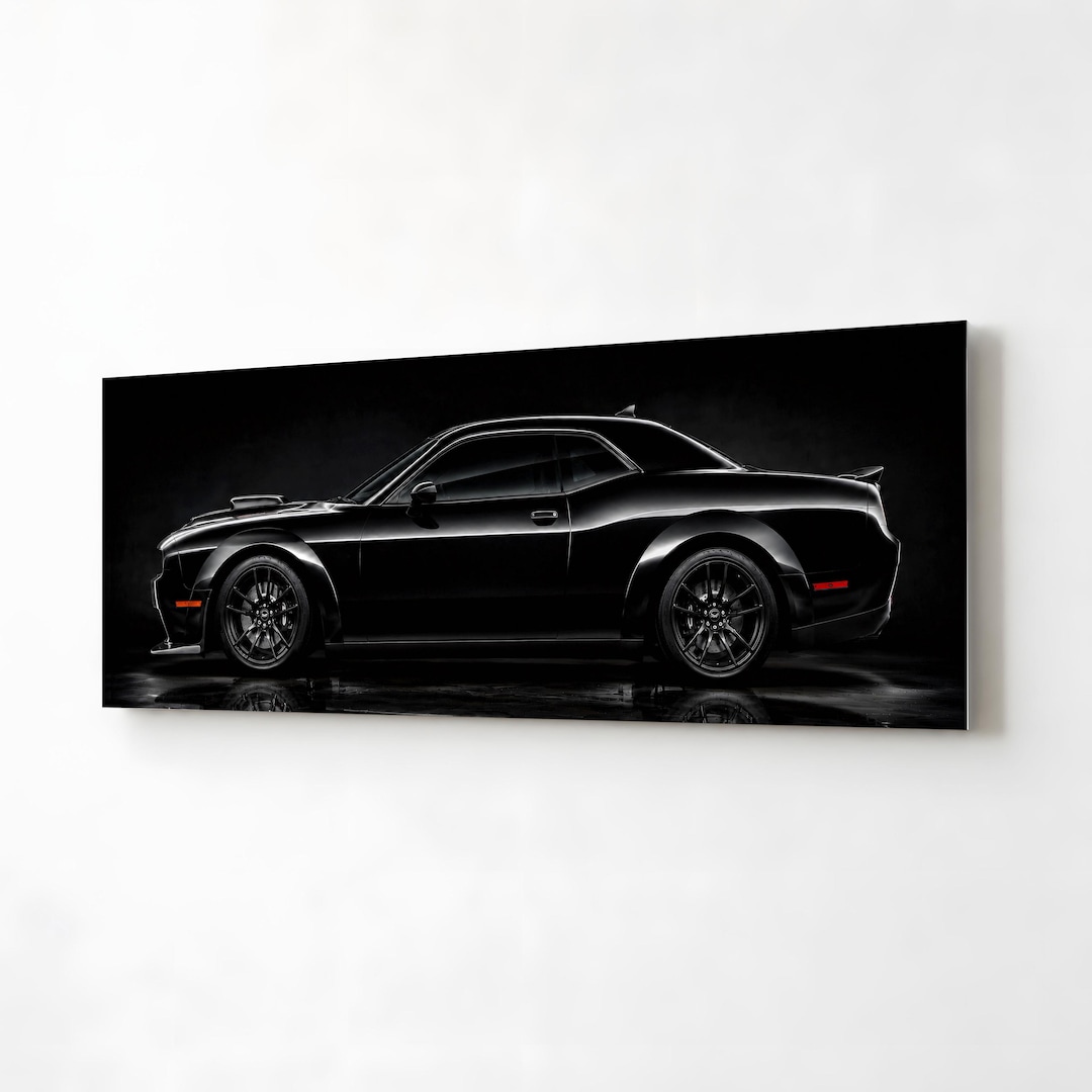 Dodge Challenger SRT Hellcat Metal Print Wall Art, Black Muscle Car ...