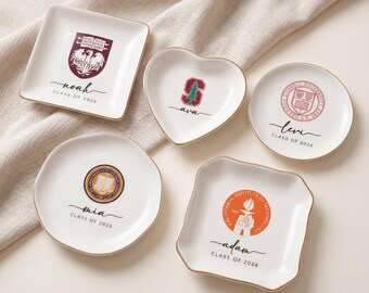Bandeja personalizada para joyas de graduación, bandeja personalizada con el logotipo de la universidad, regalo para la clase de último año, recuerdo de graduación, bandeja para anillos con nombre