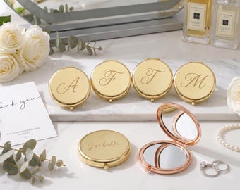 Gepersonaliseerde compacte spiegel met naam, op maat gemaakte make-upspiegel met gegraveerd monogram, cadeaus bruidsmeisje, cadeau bruidsmeisje, cadeau bruidsmeisje
