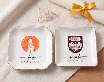 Bandeja personalizada para joyas de graduación, bandeja personalizada con el logotipo de la universidad, regalo para la clase de último año, recuerdo de graduación, bandeja para anillos con nombre