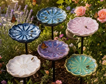 Keramik Bienen- und Schmetterlingstränke, Bienentränke mit Gartenstange, Bestäuber-Insektentränke, Gartendekor-Geschenk