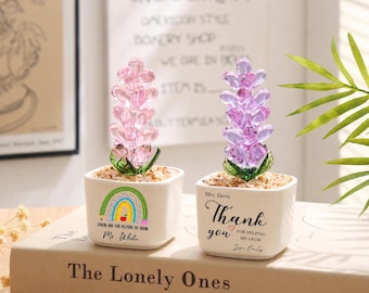 Maceta de vidrio personalizada, decoración de escritorio con tulipán soplado a mano, mini adorno floral de vidrio, regalo de regreso a clases, decoración de escritorio para profesores