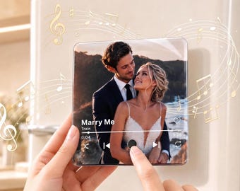 Imán de nevera personalizado con foto y música, imán con canción personalizada que reproduce la pista completa, regalo romántico de aniversario, recuerdo de caja de música