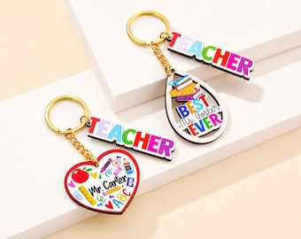 Llavero personalizado para profesores, llavero de madera con nombre personalizado, regalo de agradecimiento para profesores, regalo de regreso a clases y de fin de año.