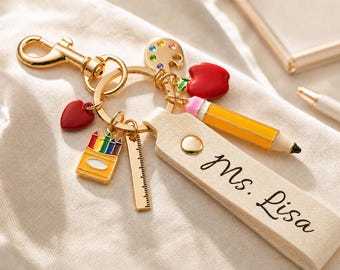 Llavero personalizado para profesores, regreso a clases, llavero de cuero personalizado con dijes de profesores, regalo de agradecimiento para profesores
