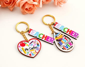 Llavero personalizado para profesor, llavero de madera con nombre personalizado, regalo de agradecimiento para profesores, regalo de regreso a clases, regalo de fin de año para profesores, adorno para bolso