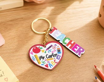 Llavero personalizado para profesores, llavero de madera con nombre personalizado, regalo de agradecimiento para profesores, regalo de regreso a clases, regalo de fin de año para profesores