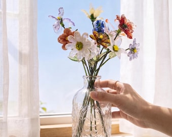 Ramo de flores de cristal del mes de nacimiento, regalo de flores de cumpleaños, regalo de cumpleaños para ella, regalo para mamá, flor de cristal hecha a mano, decoración del hogar