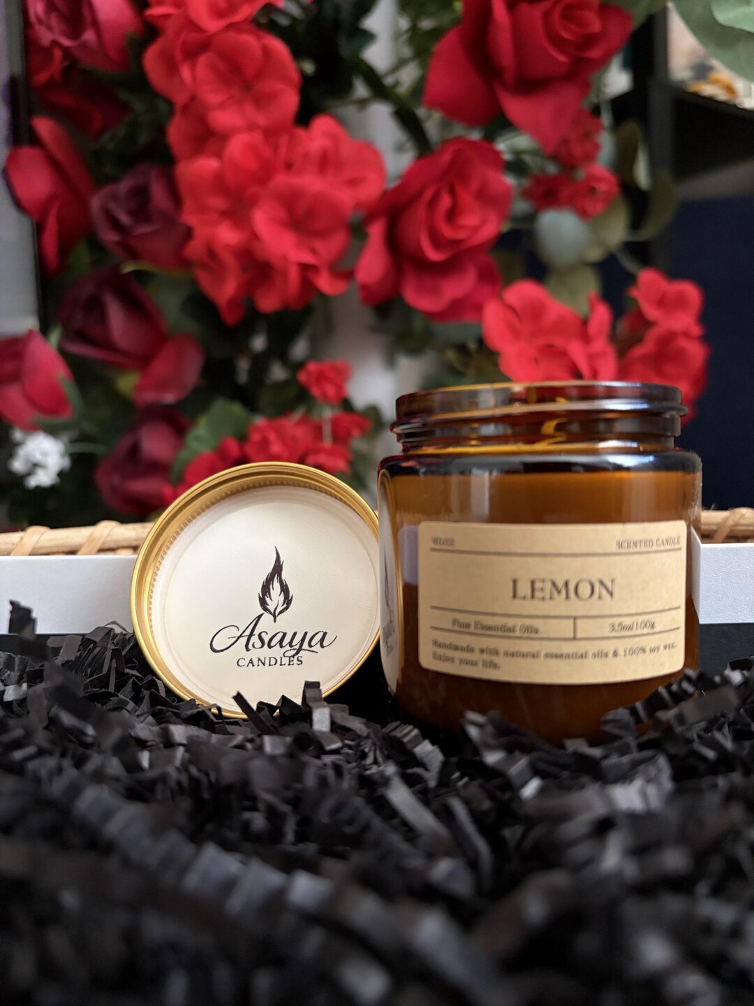 Handcrafted Soy Wax Candle | Amber Jar Aromatherapy | Vanilla, Lavender ...