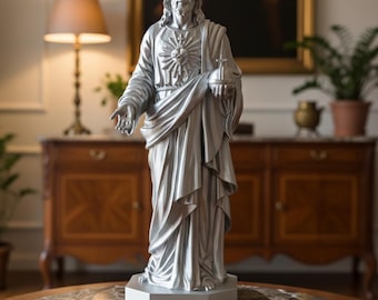 Archivo STL de la estatua de Jesucristo para impresión 3D – Escultura del Sagrado Corazón de Jesús – Descarga digital para impresoras 3D – Arte y decoración cristianos