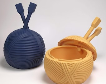 Caja para ovillos de lana (archivo STL 3D) – Almacenamiento creativo para accesorios de tejido y decoración – Diseño de cuenco para hilo con aguja de tejer – Descarga digital - Impresión 3D