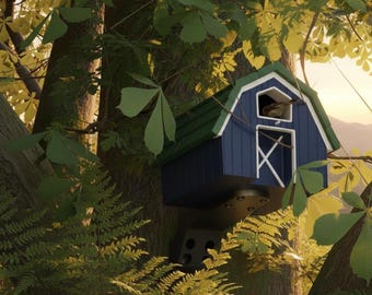 Plantilla de impresión 3D de casa para pájaros, archivo STL, diseño moderno de granero con casa para pájaros, comedero para pájaros DIY para decoración al aire libre, regalo de jardín, 3D